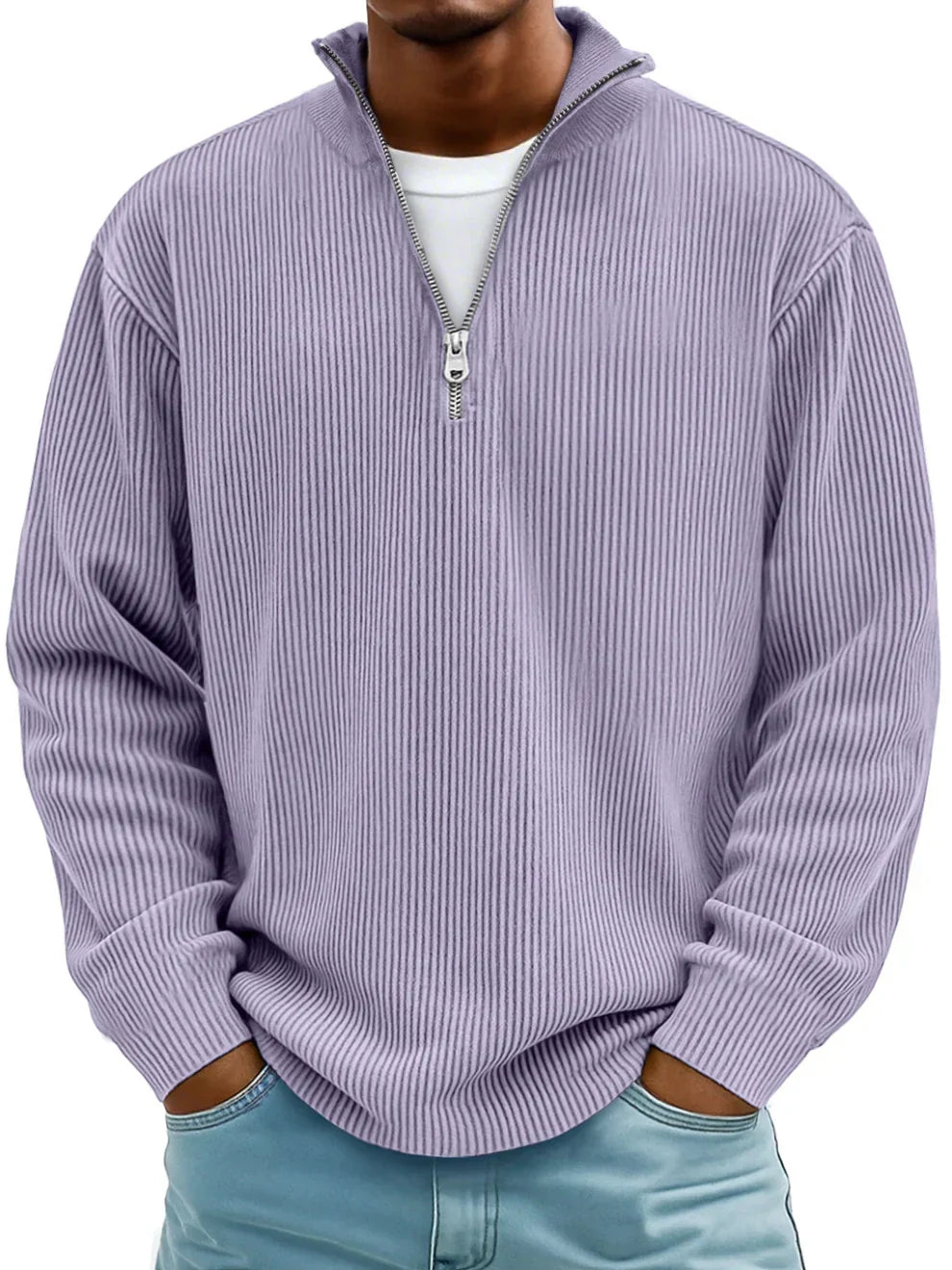 Men's Ribbed Quarter-Zip Long Sleeve Sweater