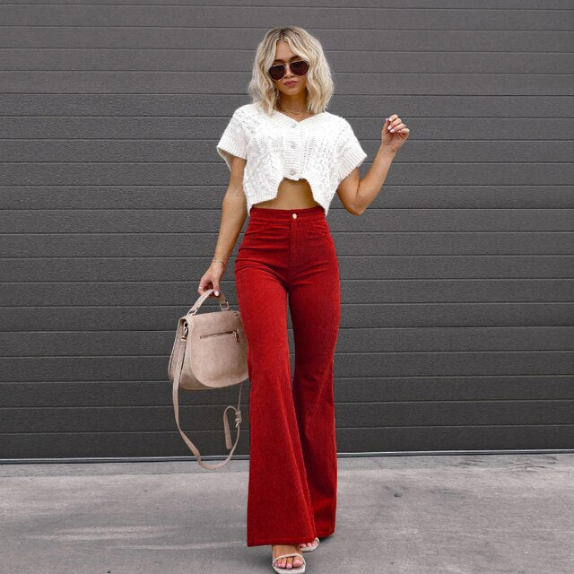 Trendy High-Waisted Flared Pants for Women – Elegant Fit