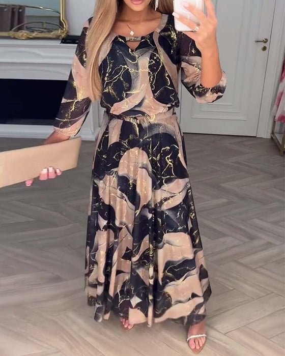 Women's Elegant Abstract Print Maxi Dress