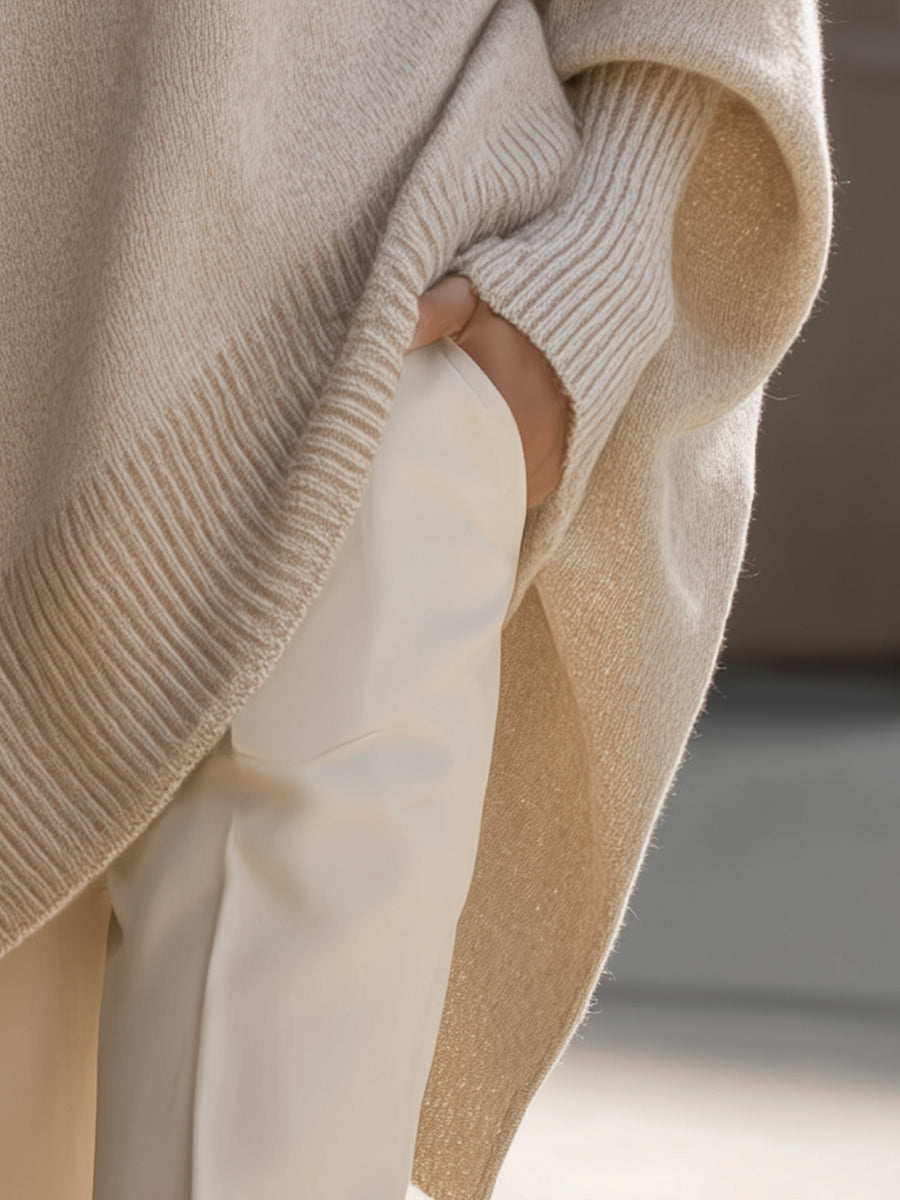Women's Oversized Batwing Knit Poncho Sweater