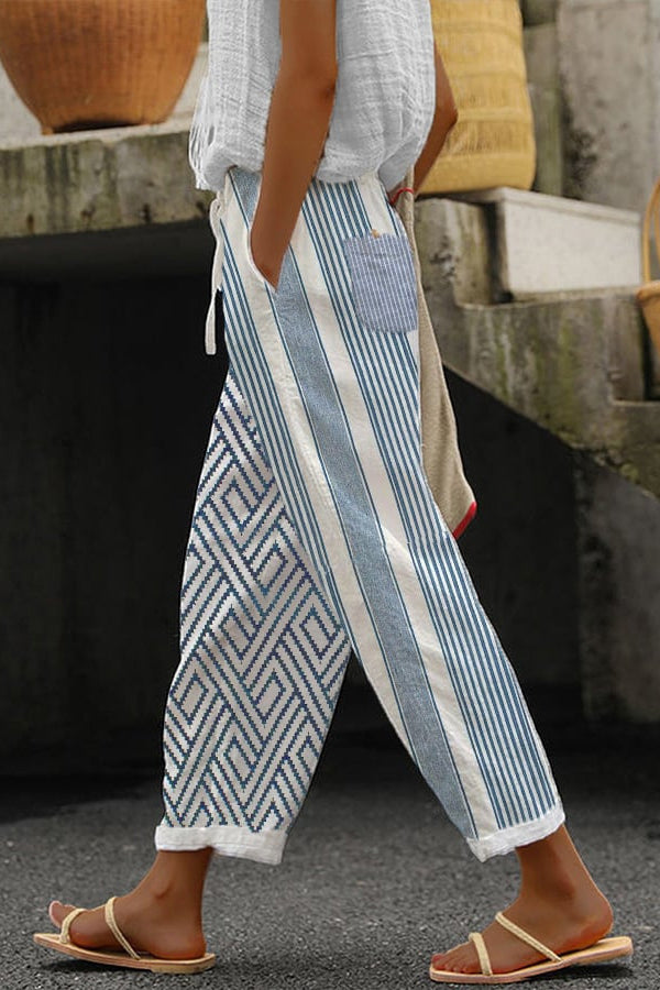 Women's Printed Wide-Leg Pants with Elastic Waist