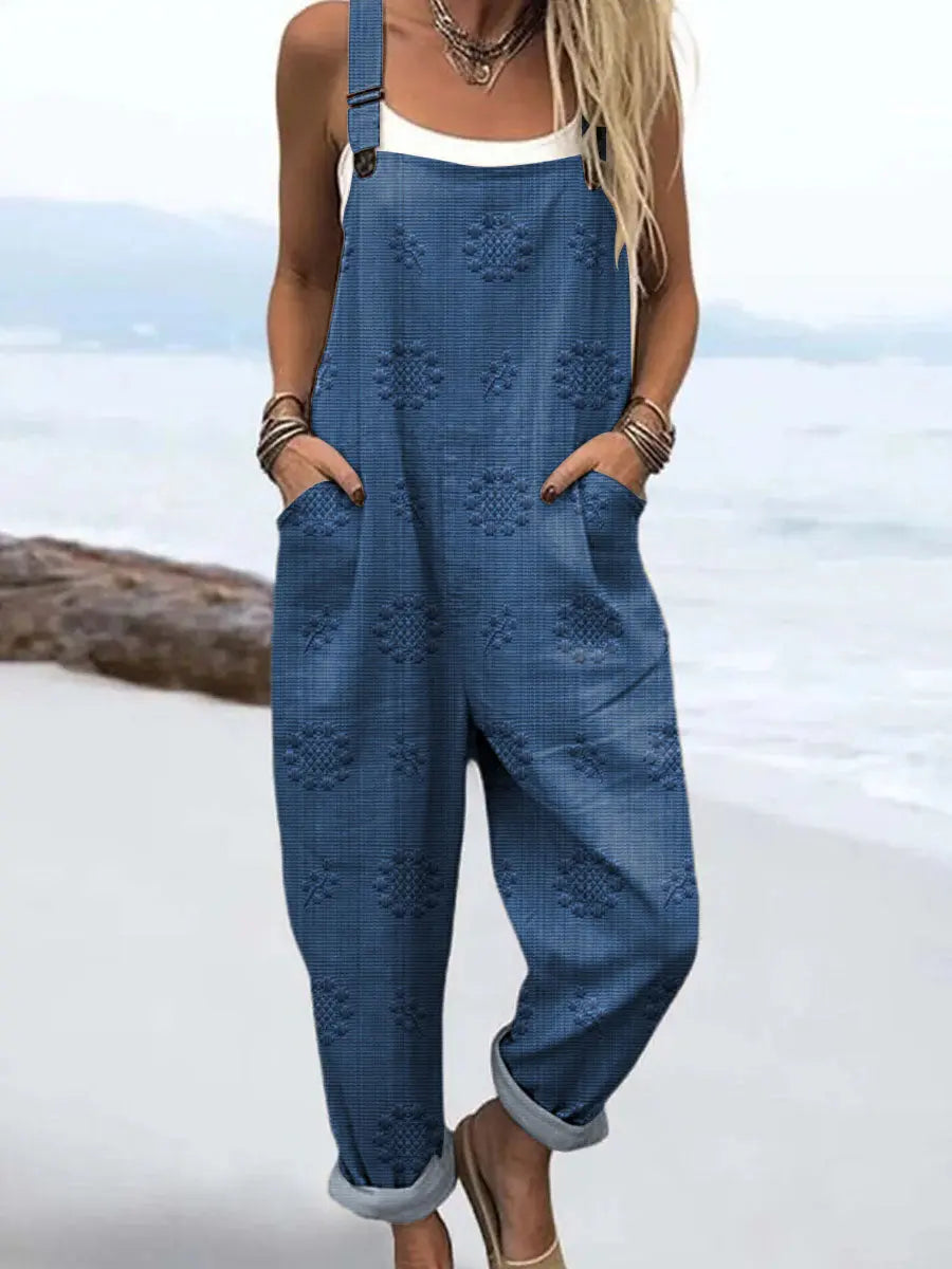Women's Relaxed Pattern Jumpsuit with Practical Pockets