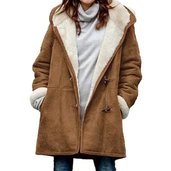 Warm Women's Fleece Jacket with Hood for Winter