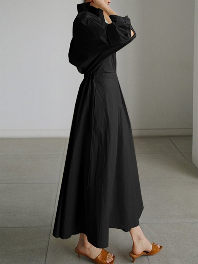 Elegant Waist-Defined Midi Shirt Dress