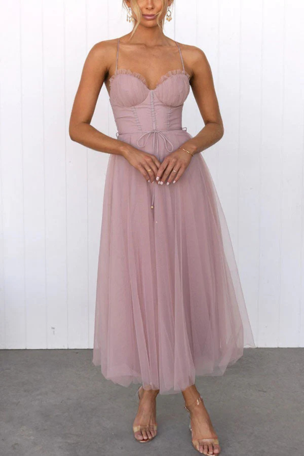 Women’s Sweetheart Neck Tulle Midi Dress