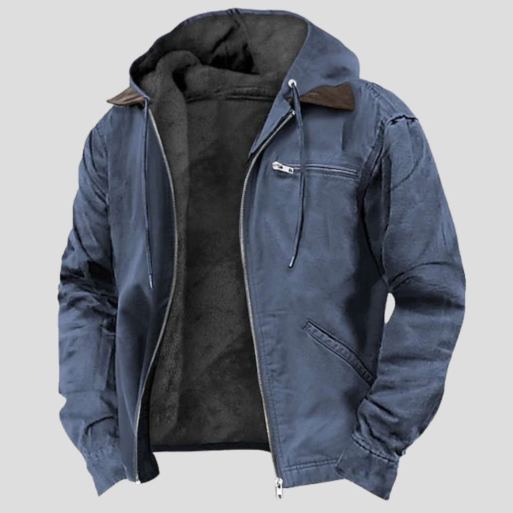 Men's Fleece-Lined Hooded Jacket with Zip Front