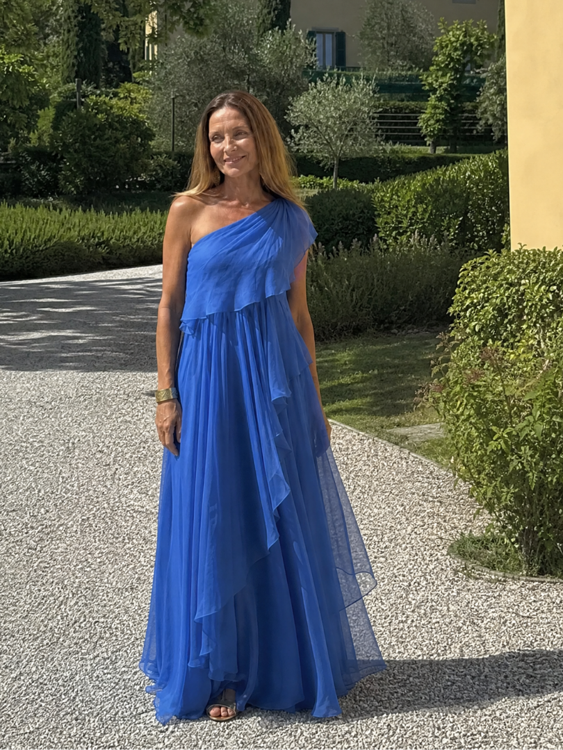 Women’s One Shoulder Maxi Dress with Layered Ruffle Skirt