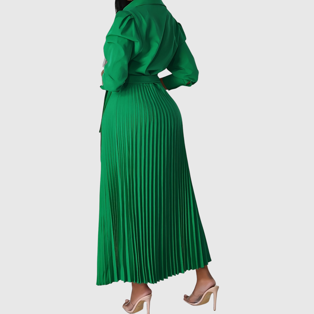 Women's Pleated Wrap Maxi Dress with Tie Waist