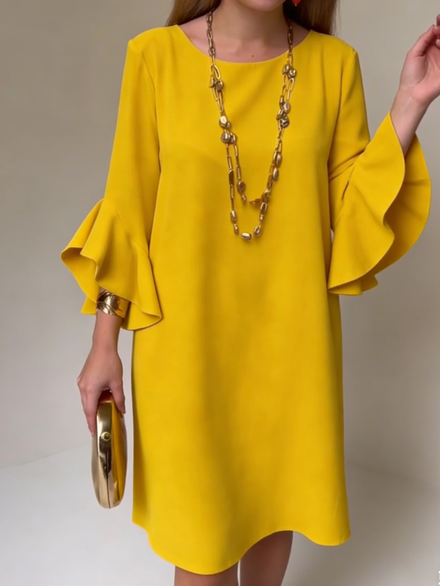 Women's Fluid Midi Dress Ruffle Sleeves
