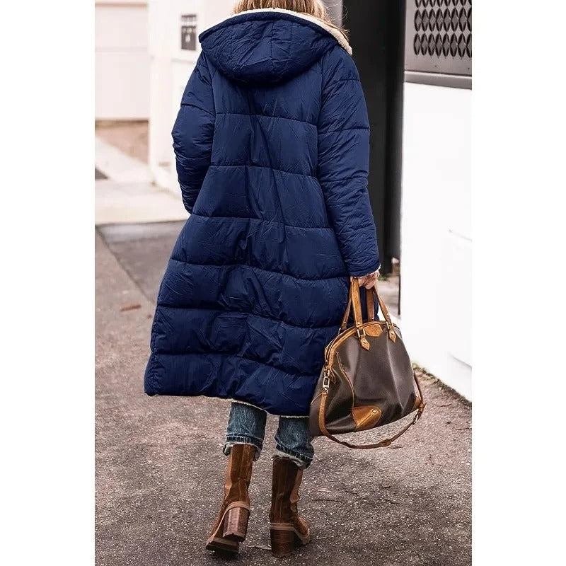 Stylish Women's Longline Puffer Jacket with Sherpa Lining