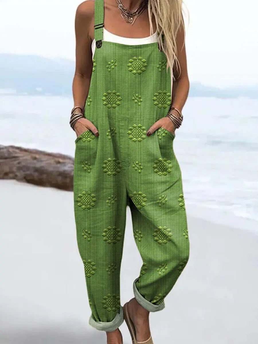 Women's Relaxed Pattern Jumpsuit with Practical Pockets