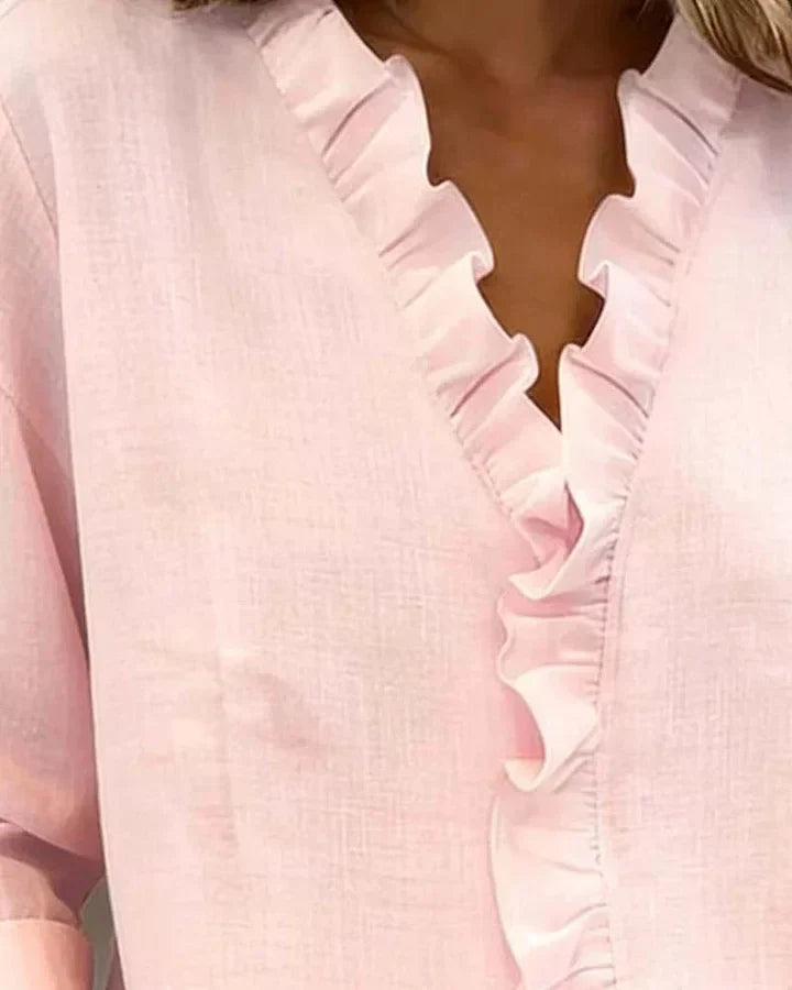 Women's Lightweight V-Neck Blouse with Ruffles