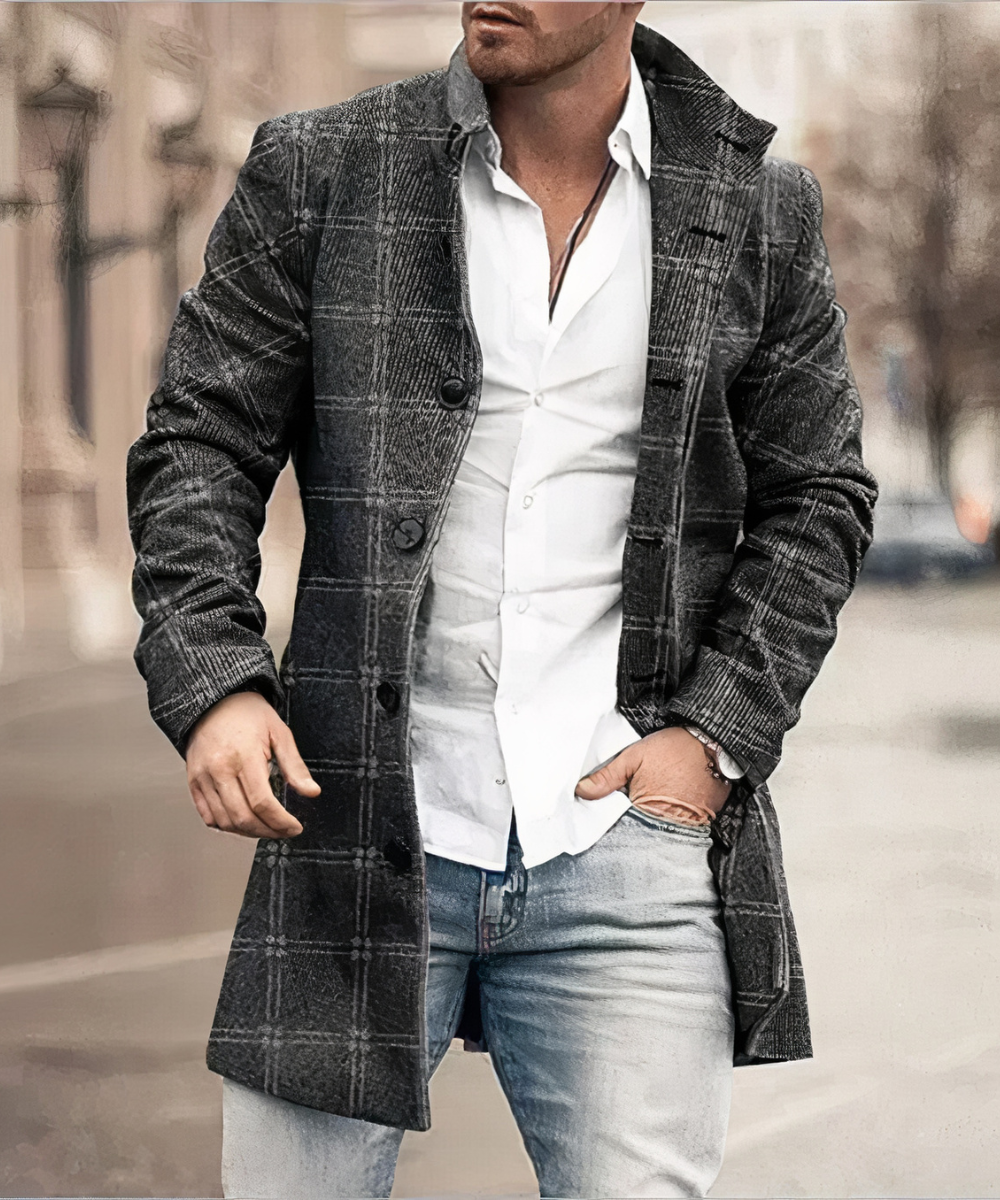 Men's Trench Coat with Button Closure