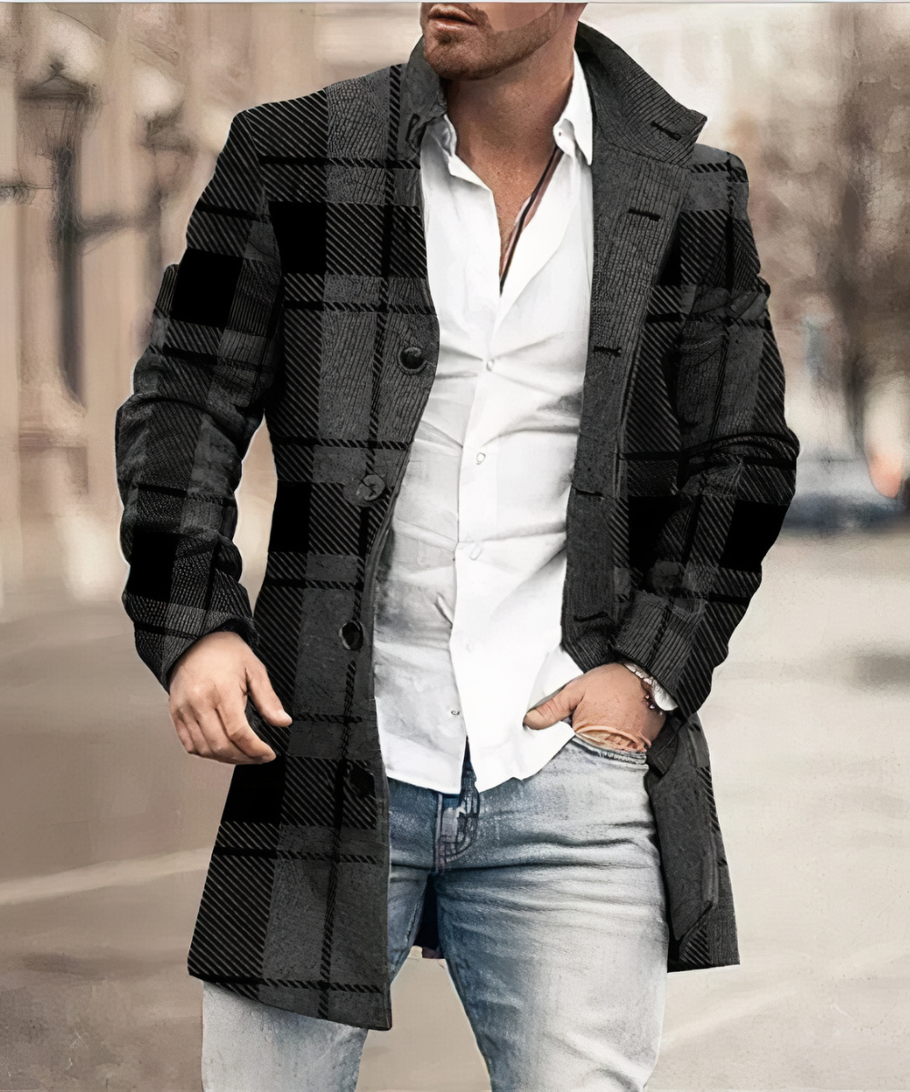 Men's Trench Coat with Button Closure