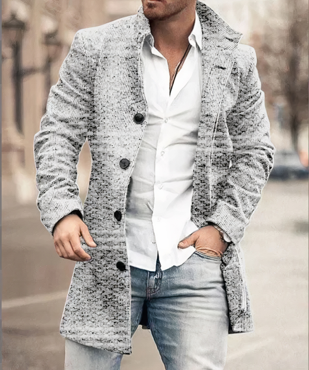 Men's Trench Coat with Button Closure