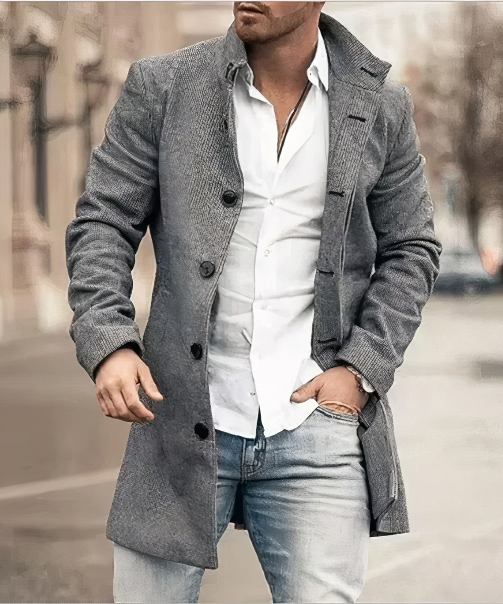 Men's Trench Coat with Button Closure