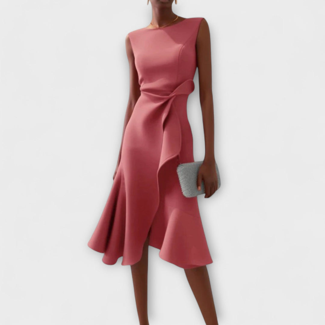 Women's Sleeveless Midi Dress with Knot Waist