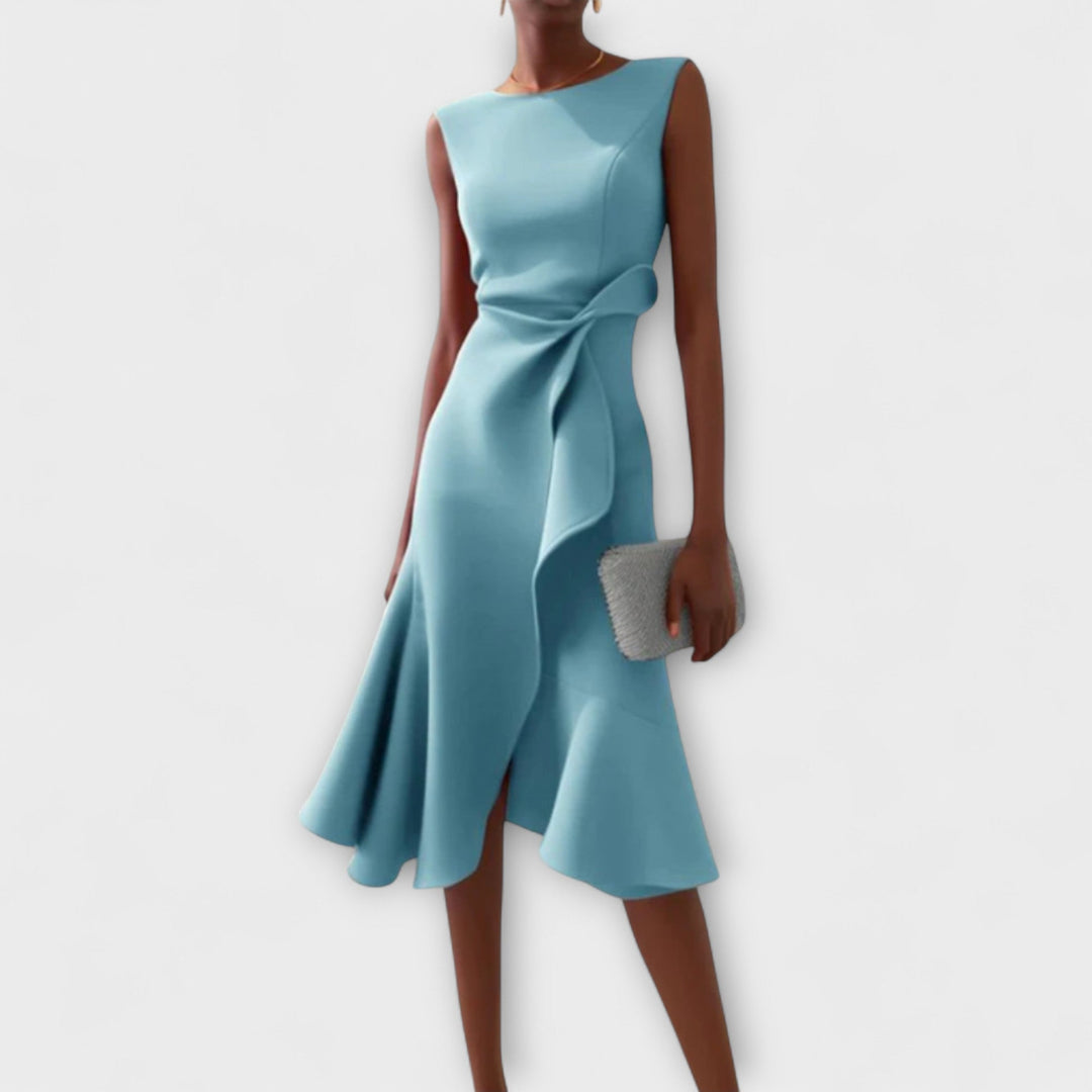 Women's Sleeveless Midi Dress with Knot Waist