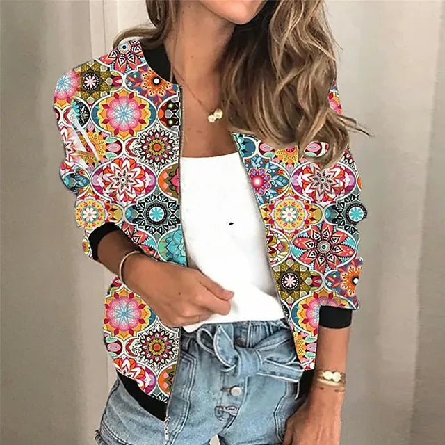 Stylish Printed Zip Jacket for Women