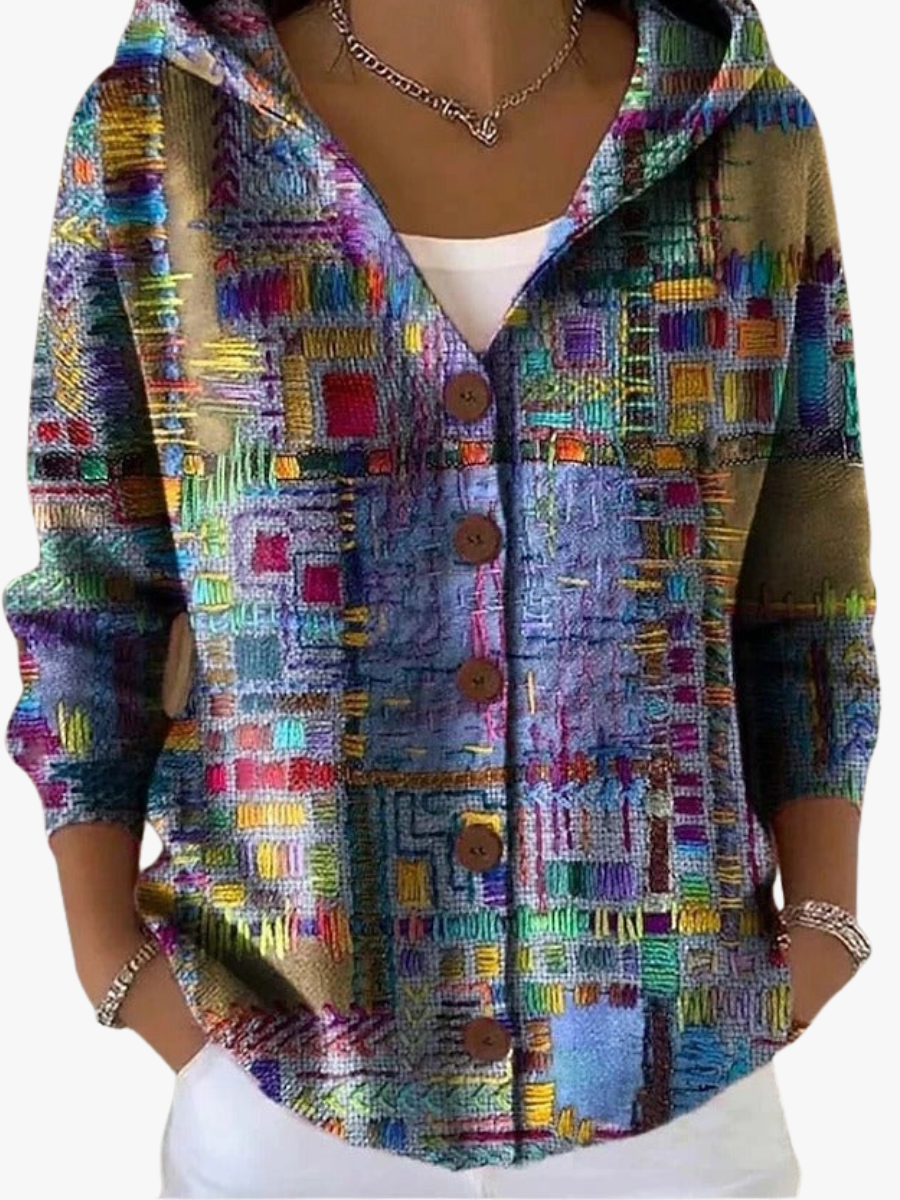 Women's Artistic Print Button Hooded
