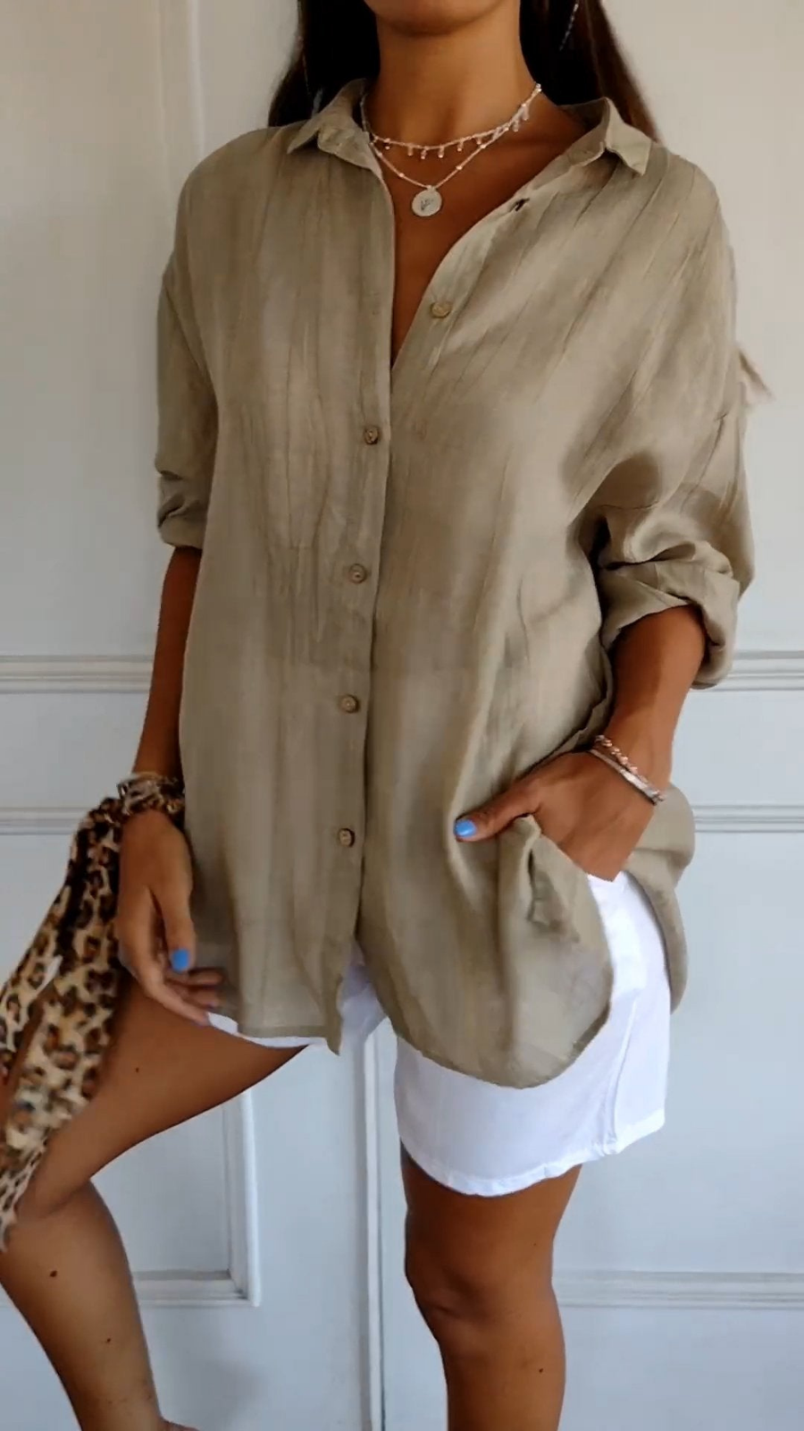 Women's Oversized Button-Down Collared Shirt with Relaxed Fit