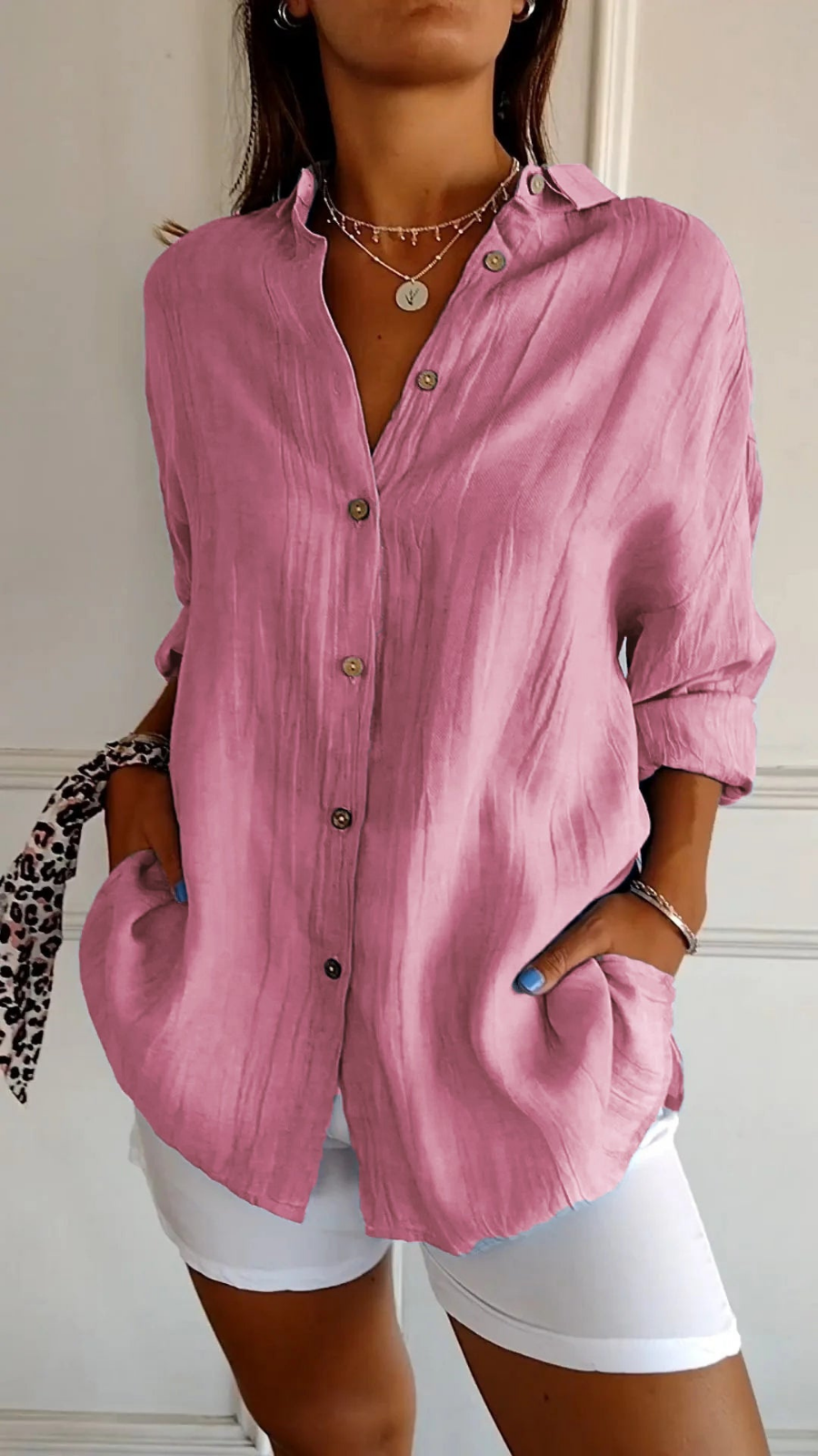 Women's Oversized Button-Down Collared Shirt with Relaxed Fit