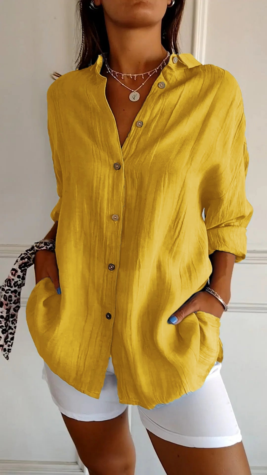 Women's Oversized Button-Down Collared Shirt with Relaxed Fit