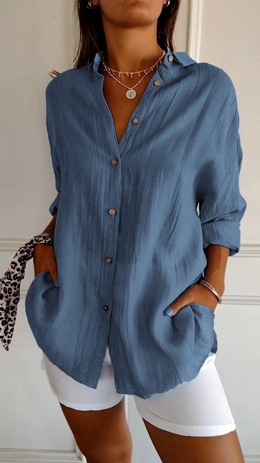 Women's Oversized Button-Down Collared Shirt with Relaxed Fit