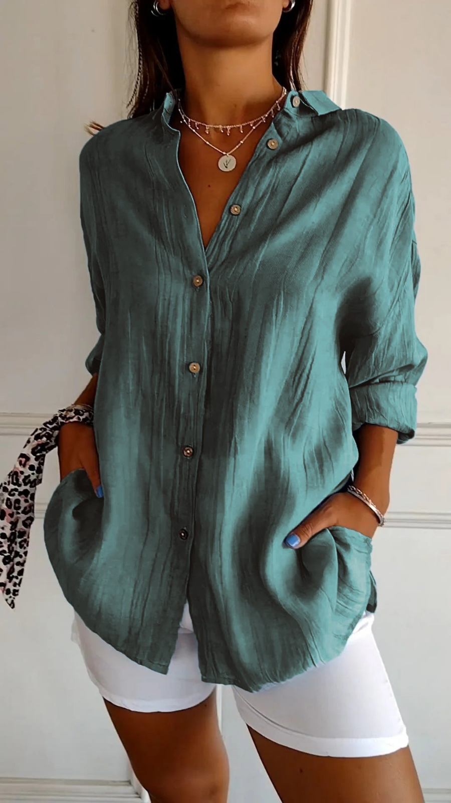 Women's Oversized Button-Down Collared Shirt with Relaxed Fit