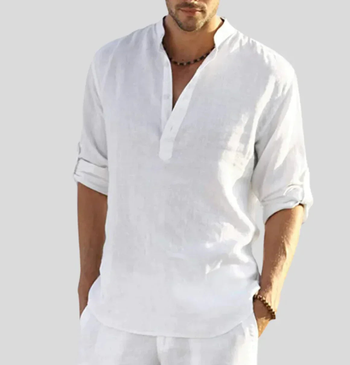 Stylish Collarless Men's Linen Shirt