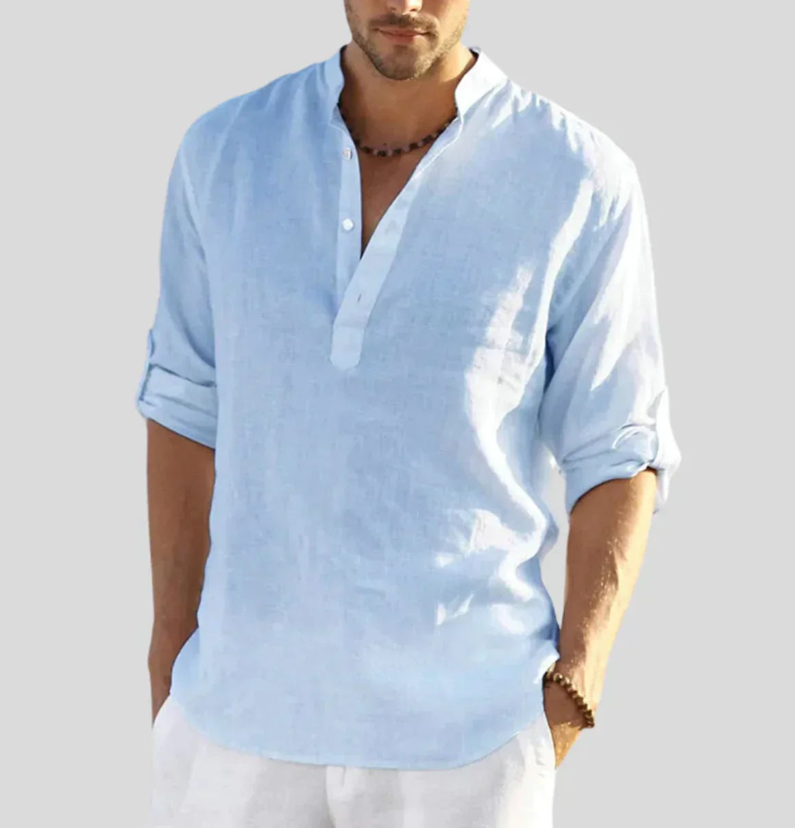 Stylish Collarless Men's Linen Shirt