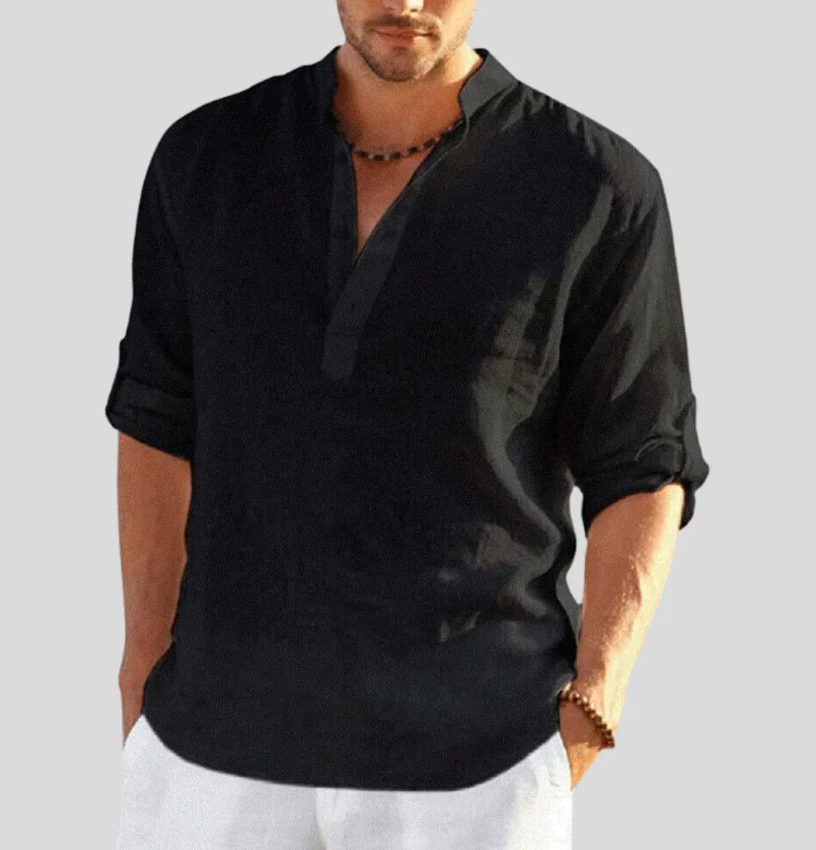 Stylish Collarless Men's Linen Shirt