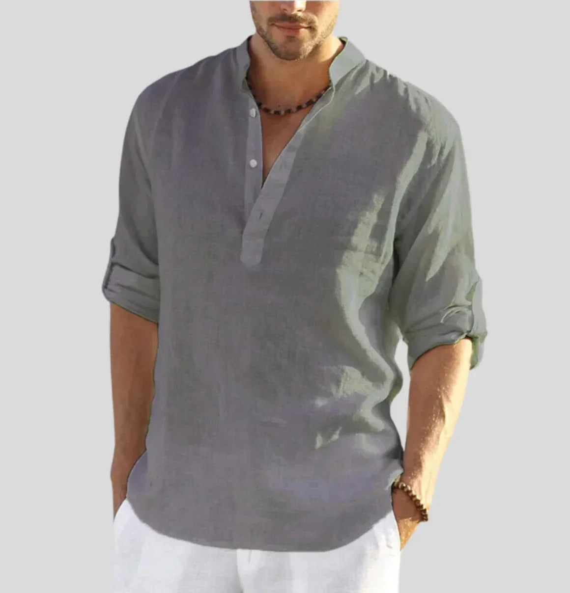 Stylish Collarless Men's Linen Shirt