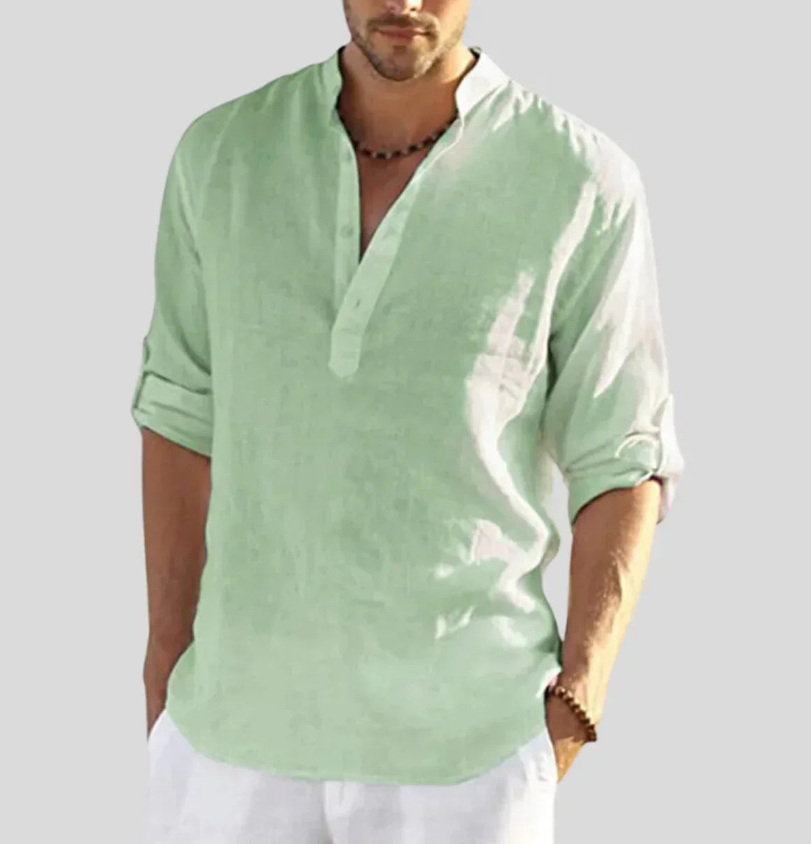Stylish Collarless Men's Linen Shirt