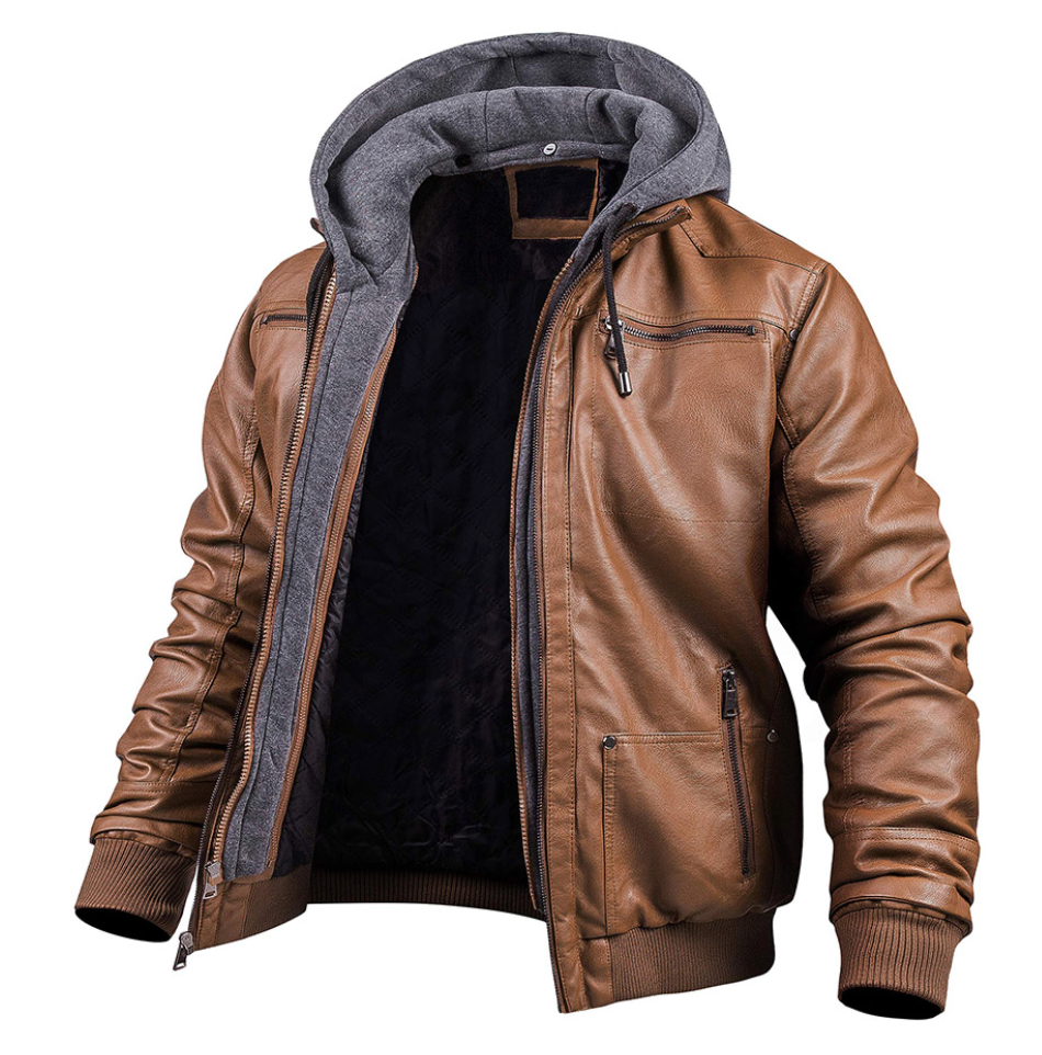 Elegant Premium Leather Winter Coat with Hood