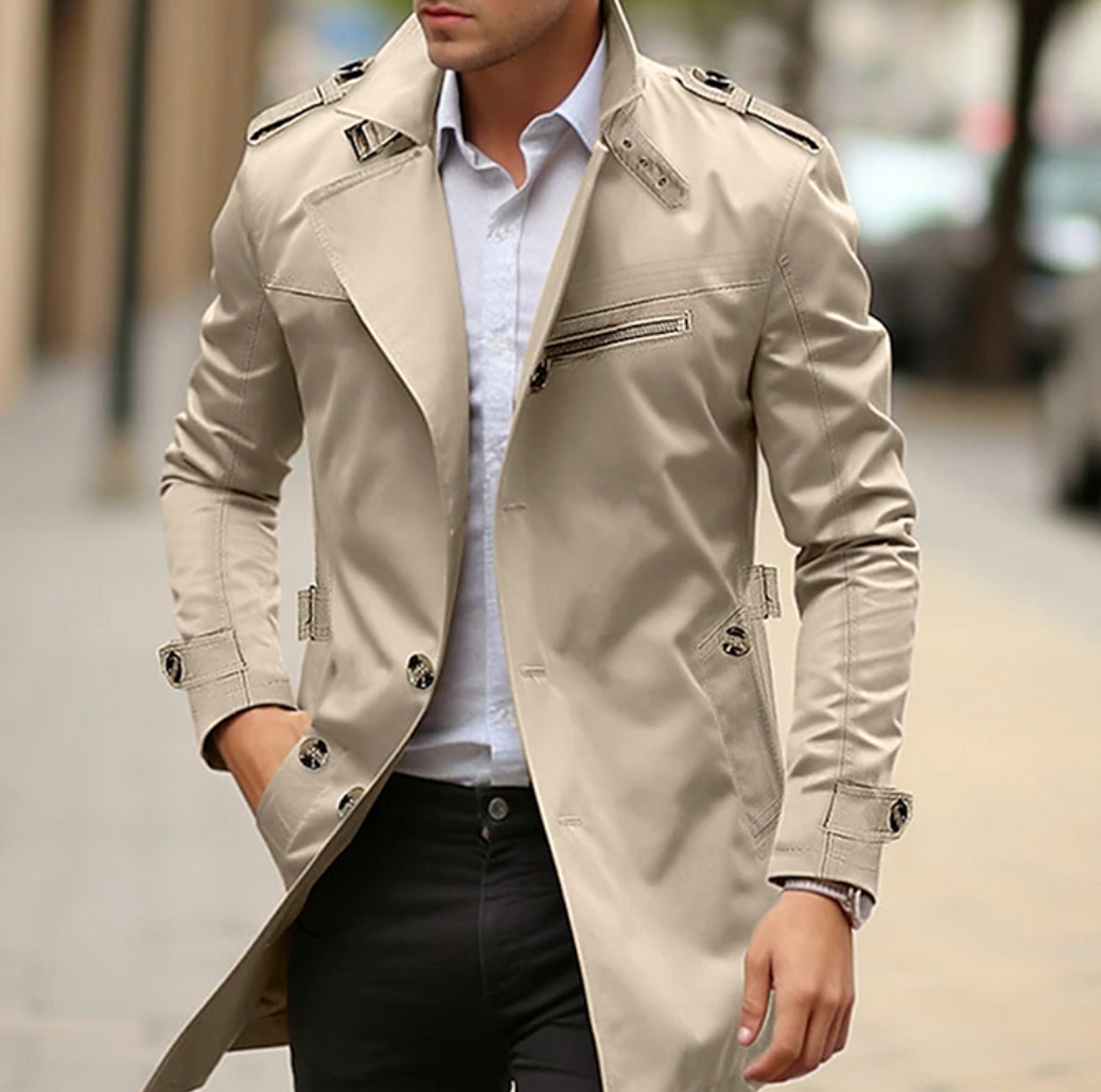 Men's Double-Breasted Longline Casual Trench Coat