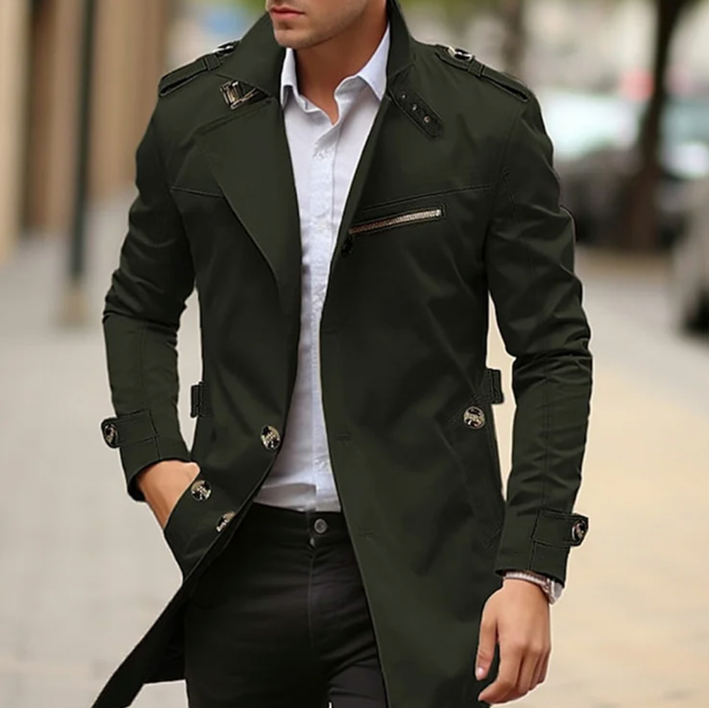 Men's Double-Breasted Longline Casual Trench Coat