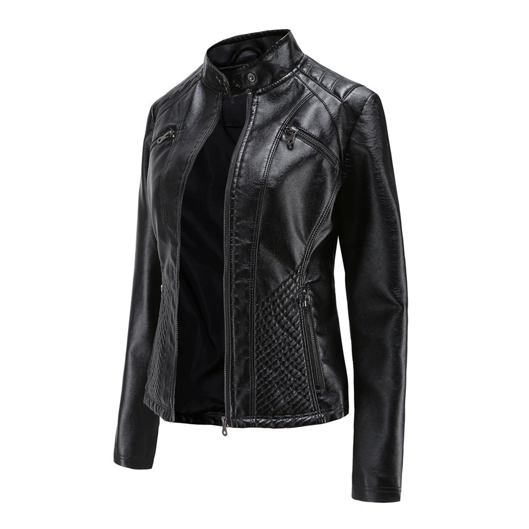 Women’s Slim-Fit Zip-Up Leather Moto Jacket