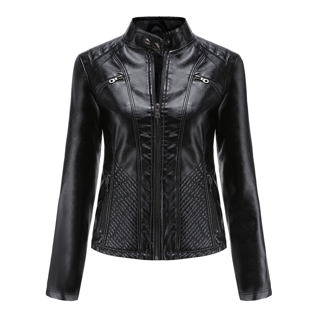 Women’s Slim-Fit Zip-Up Leather Moto Jacket