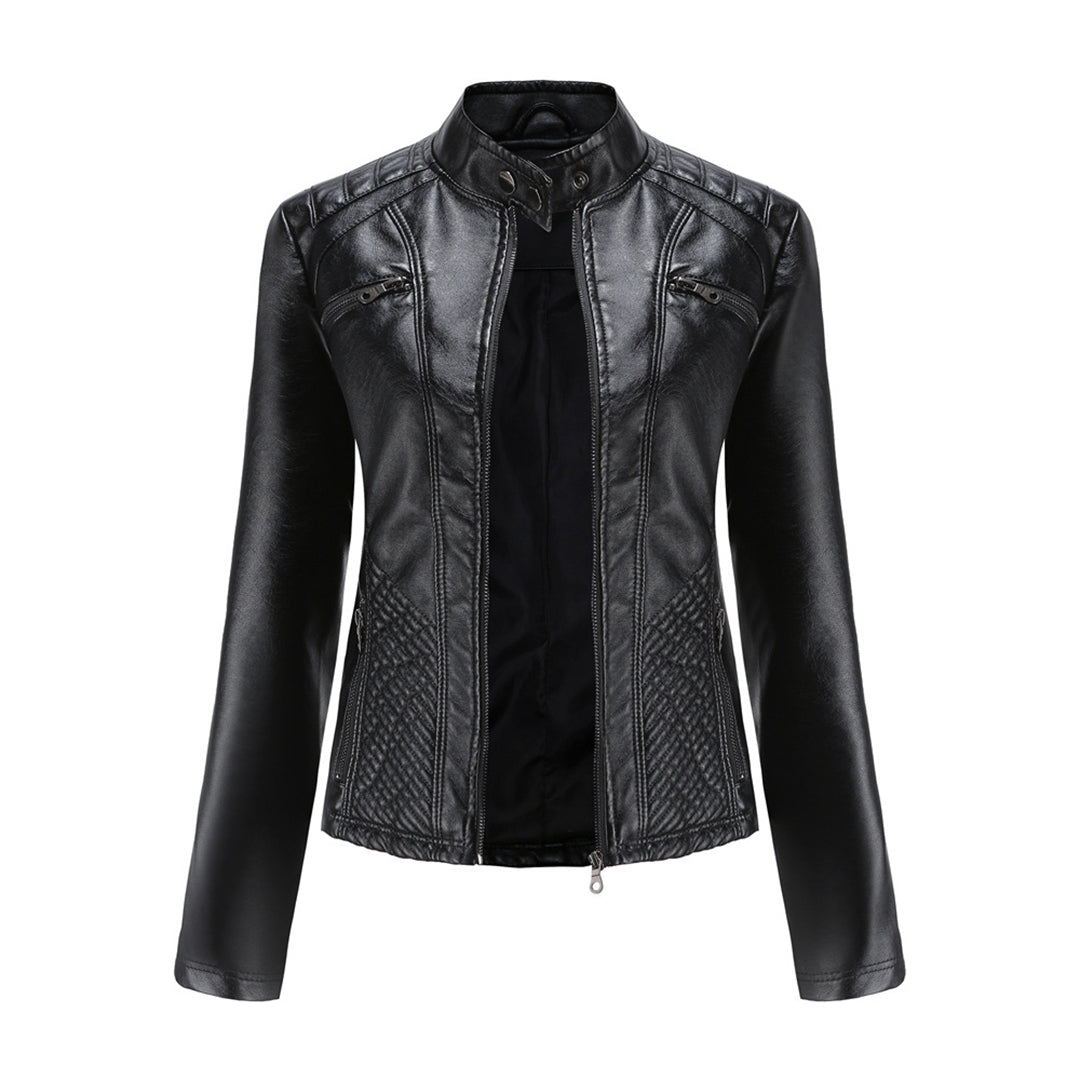 Women’s Slim-Fit Zip-Up Leather Moto Jacket