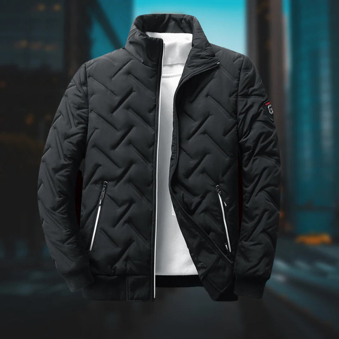 Men’s Quilted Stand Collar Zip-Up Jacket