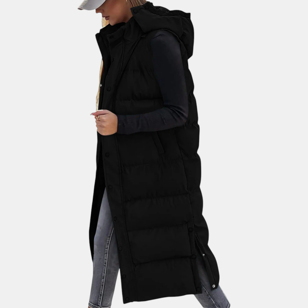Women's Maxi Quilted Vest with Hood