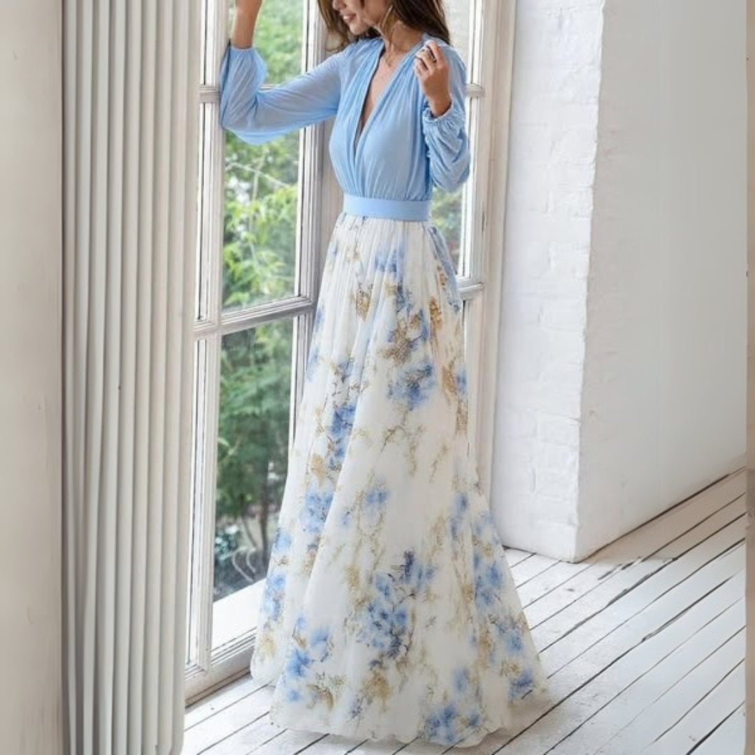 Women's Elegant Long Sleeve Floral Print Maxi Dress