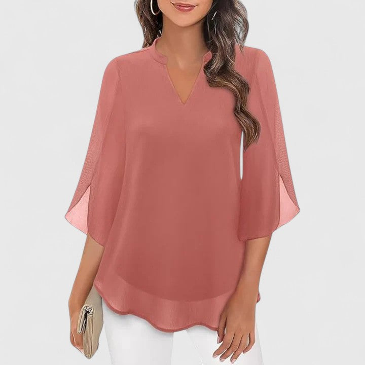 Women's V-Neck Blouse with Flutter Sleeves