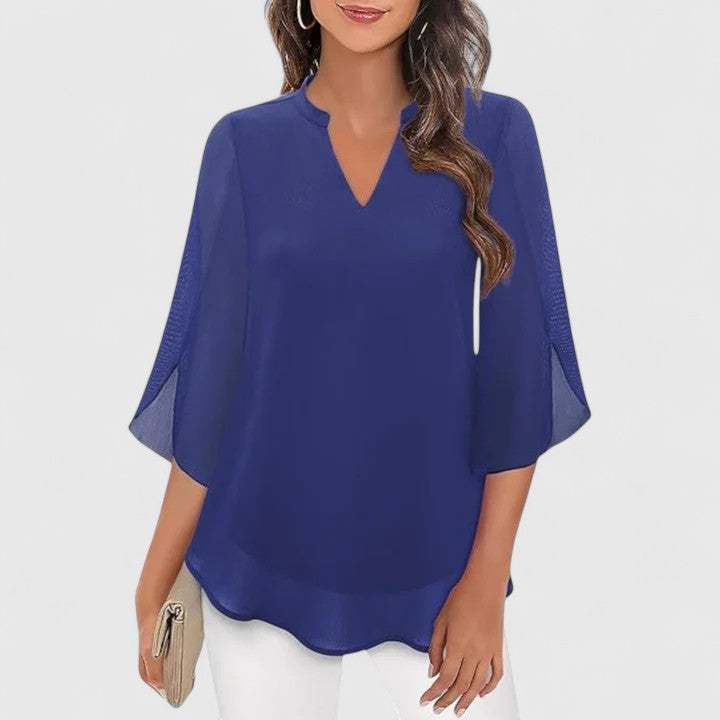 Women's V-Neck Blouse with Flutter Sleeves