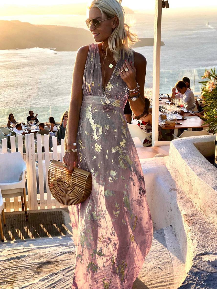 Women's Sleeveless Bronze Sequin V-Neck Evening Maxi Dress