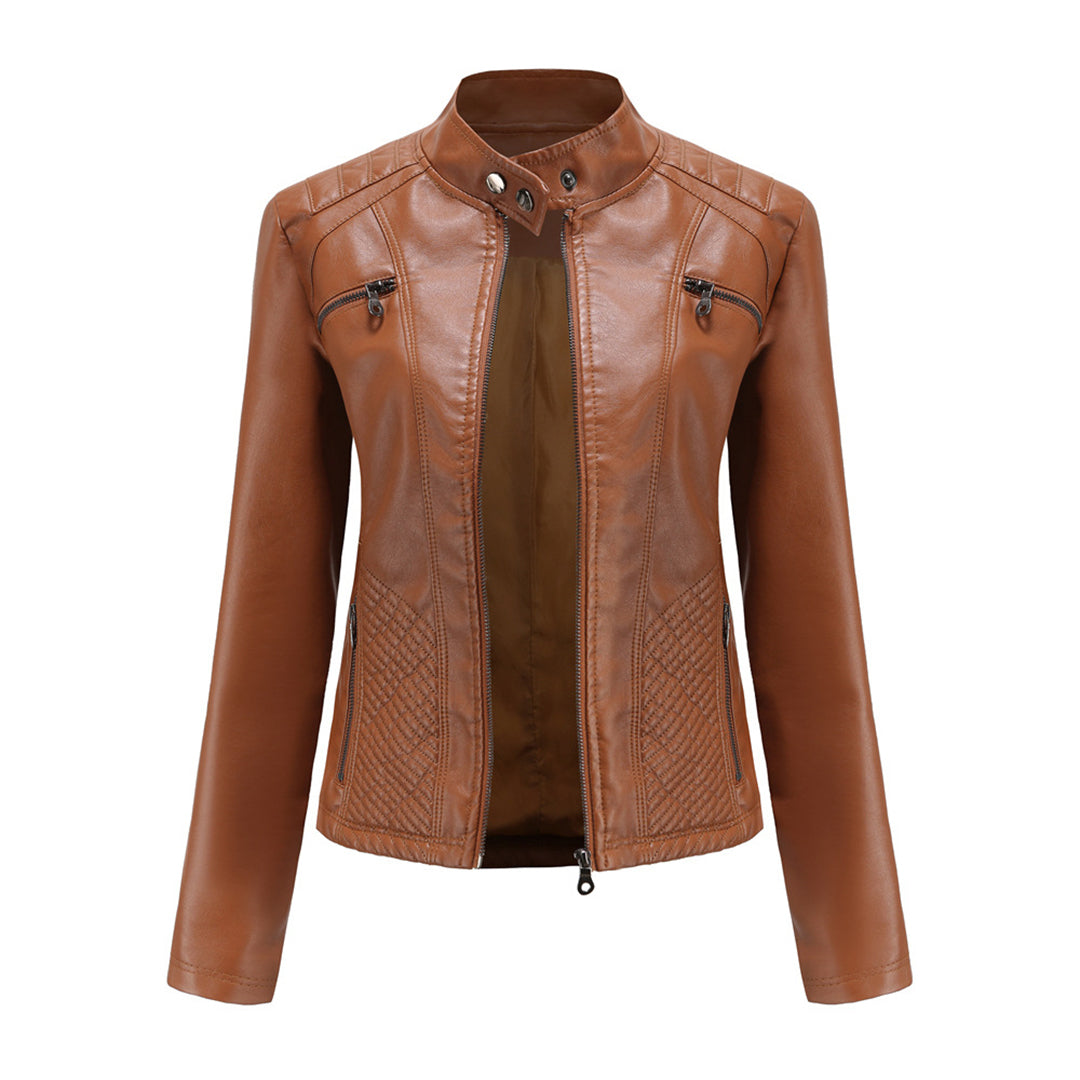 Women’s Slim-Fit Zip-Up Leather Moto Jacket