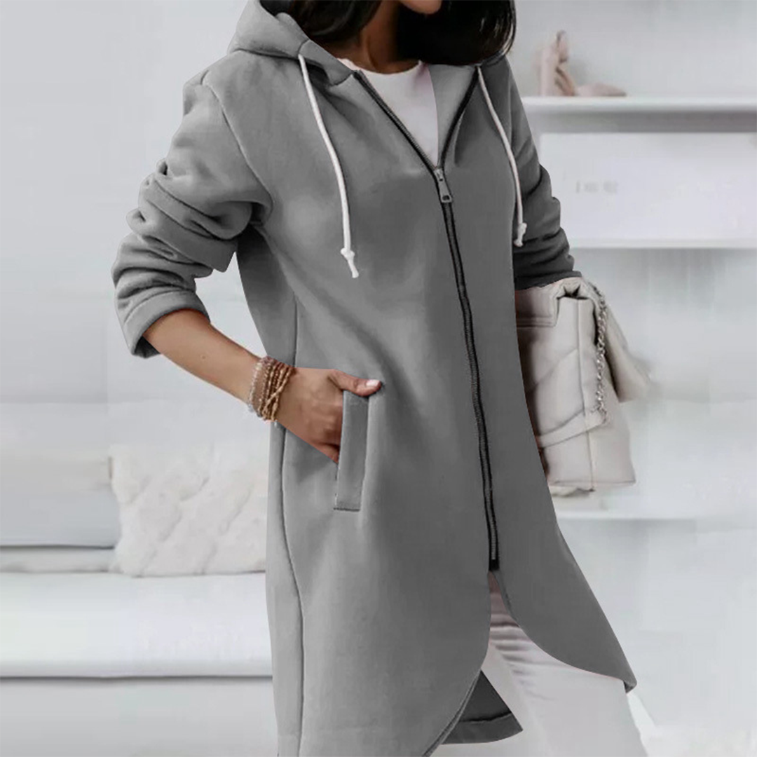 Women's Longline Rounded Hem Zip-Up Hoodie