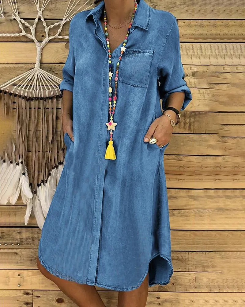 Stylish Casual Denim Shirt Dress with Comfortable Fit