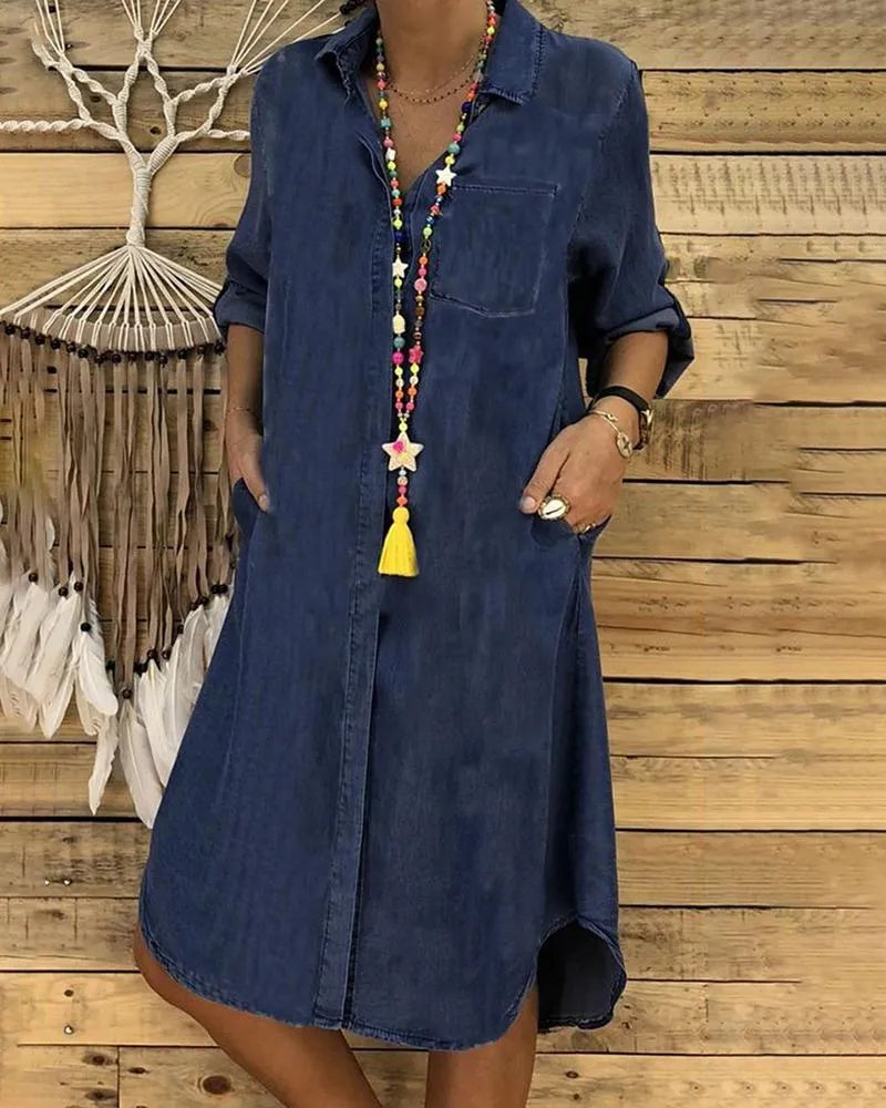 Stylish Casual Denim Shirt Dress with Comfortable Fit